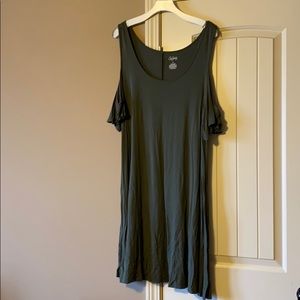 Olive green cold-shoulder swing t-shirt dress